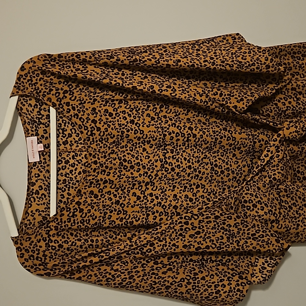 Cheetah Print Short Sleeve Blouse with Tie Waist